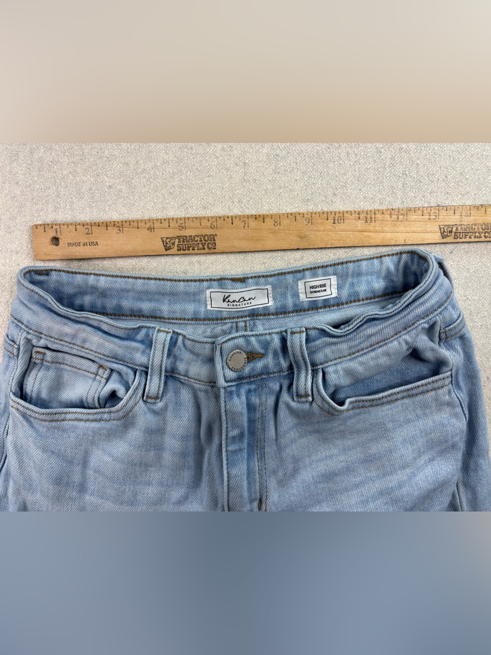 KanCan Signature High Rise Extreme Flare Jeans Light Wash Paisley Size 26 Boho - Picture 7 of 8